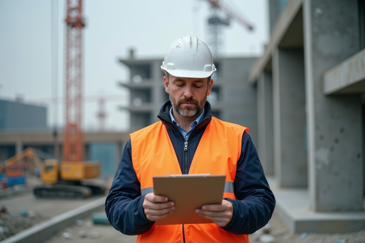 Chef de chantier homme en sécurité sur site de construction