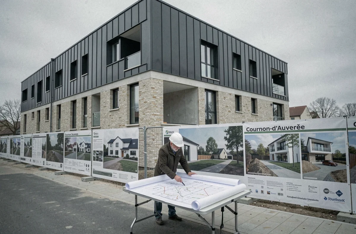 Promoteur Conceptions Urbaines sur un chantier d'immeuble neuf à Cournon-d'Auvergne avec architecte consultant les plans