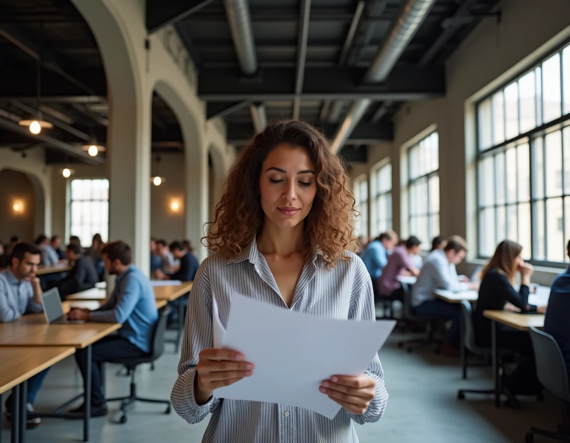 Espace de co-working dans une friche industrielle reconvertie de Saint-Étienne avec professionnels au travail dans un loft réhabilité