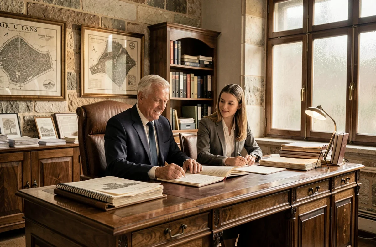 Professionnel senior de DM Durand-Montouché Immobilier consultant des archives dans un bureau historique du Loiret