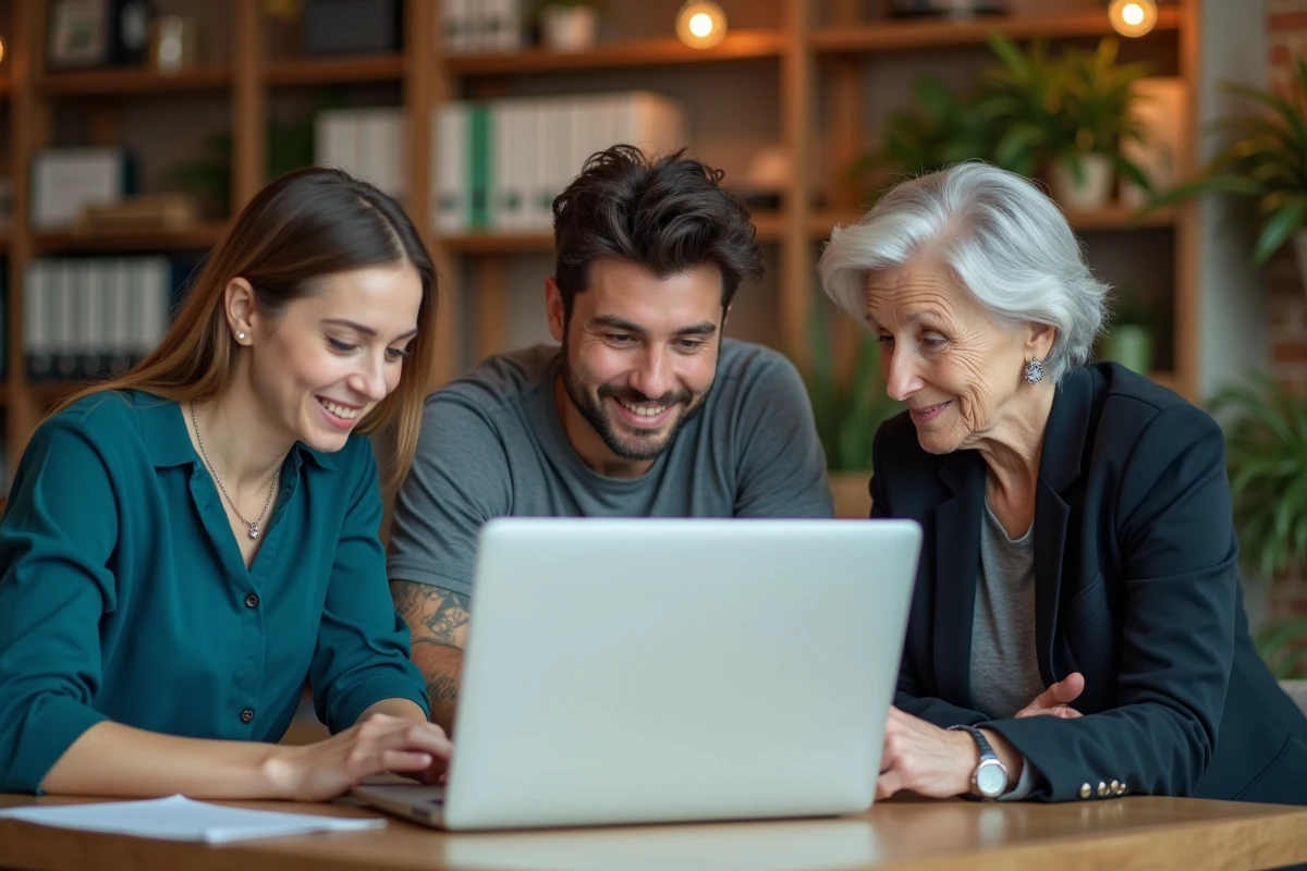 Petite équipe collaborant autour d'un logiciel de gestion des plannings pour gagner du temps dans un espace de coworking
