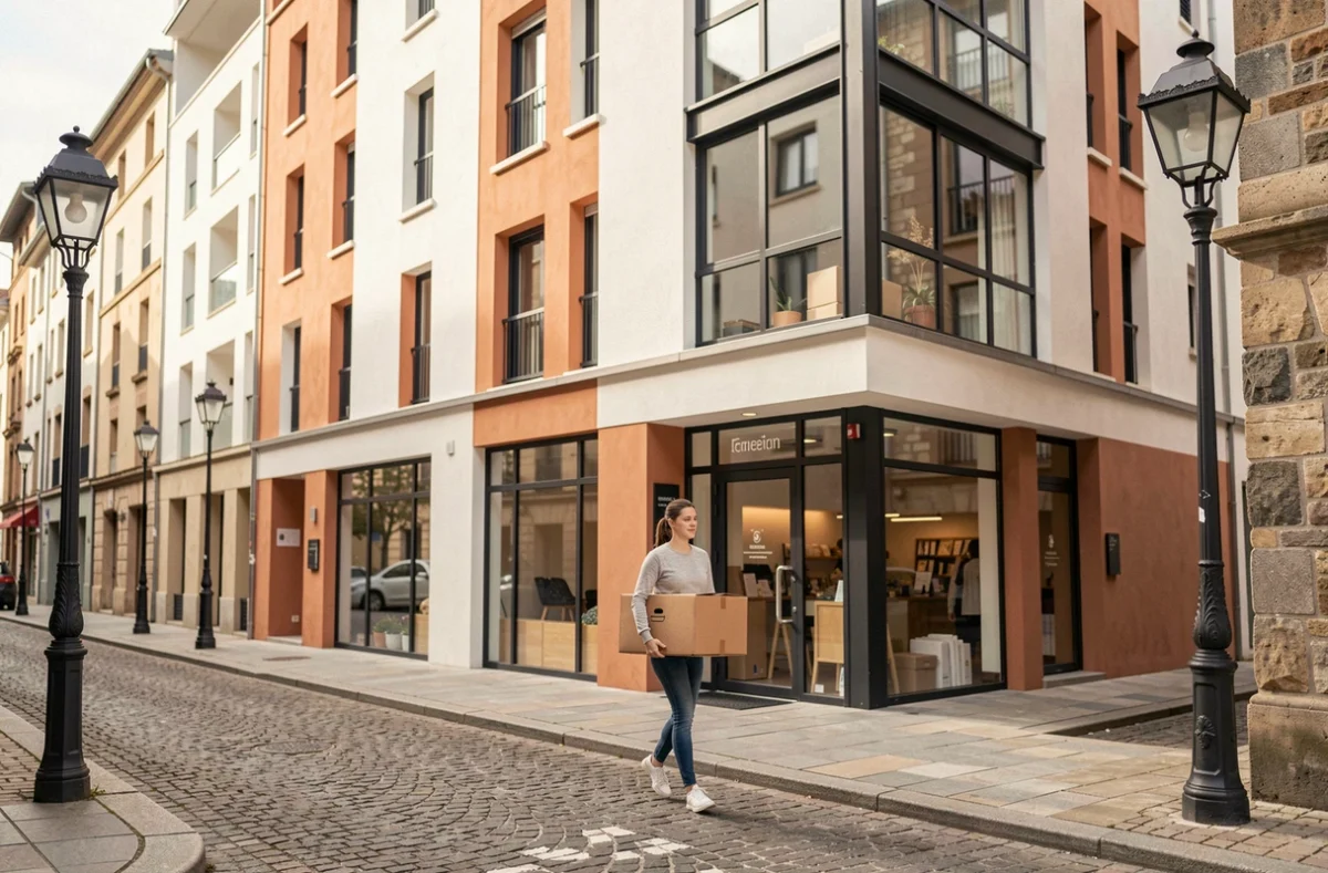 Immeuble d'appartements neufs European Homes France en Auvergne avec nouvelle résidente emménageant dans sa propriété