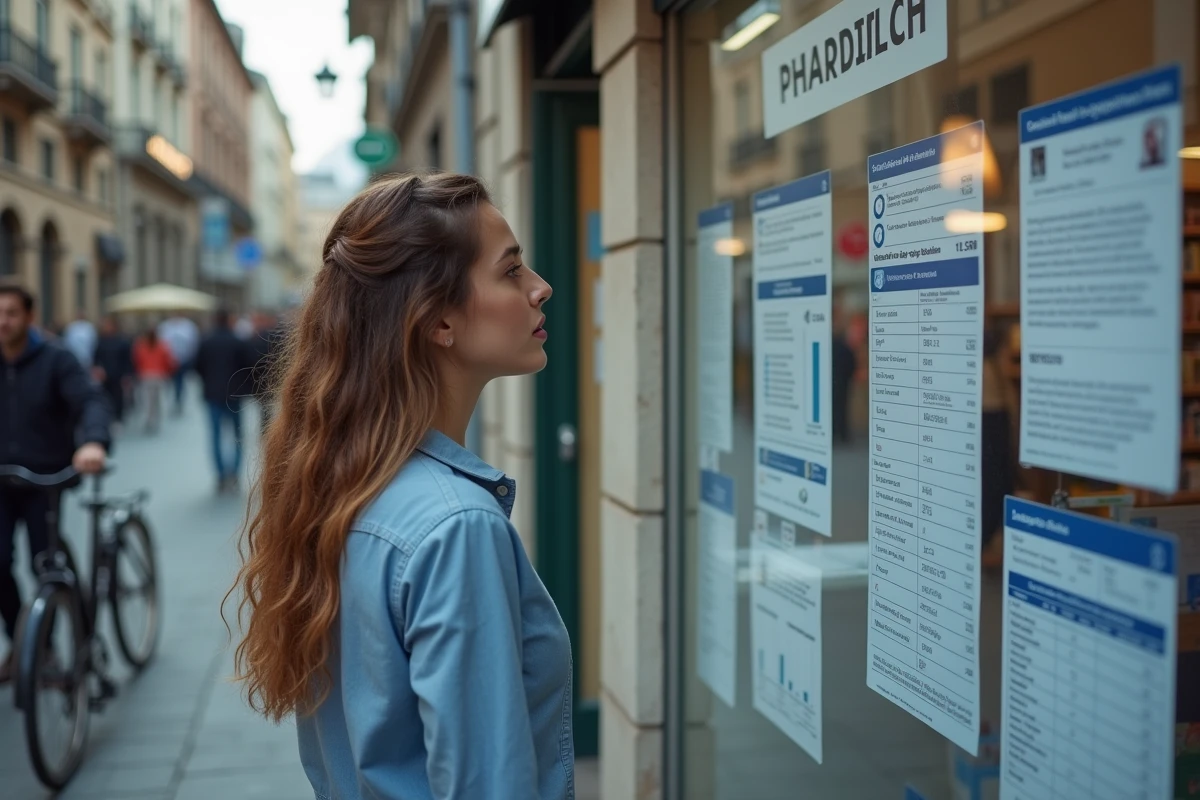 Jeune femme consulte un tableau de construction en ville