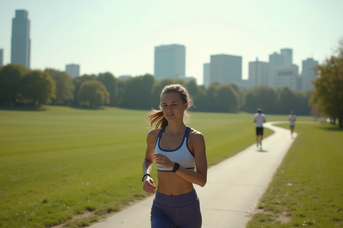 Jeune femme courant dans un parc spacieux