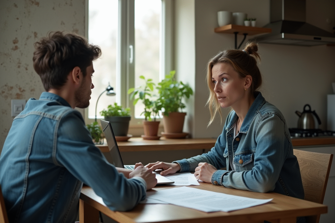 Femme et jeune homme inquiets à la cuisine pour l'article {titre}