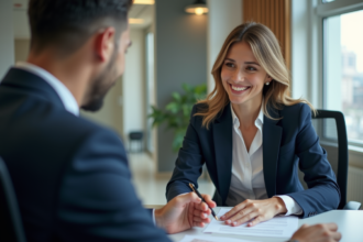 Femme d affaires en réunion dans un bureau moderne