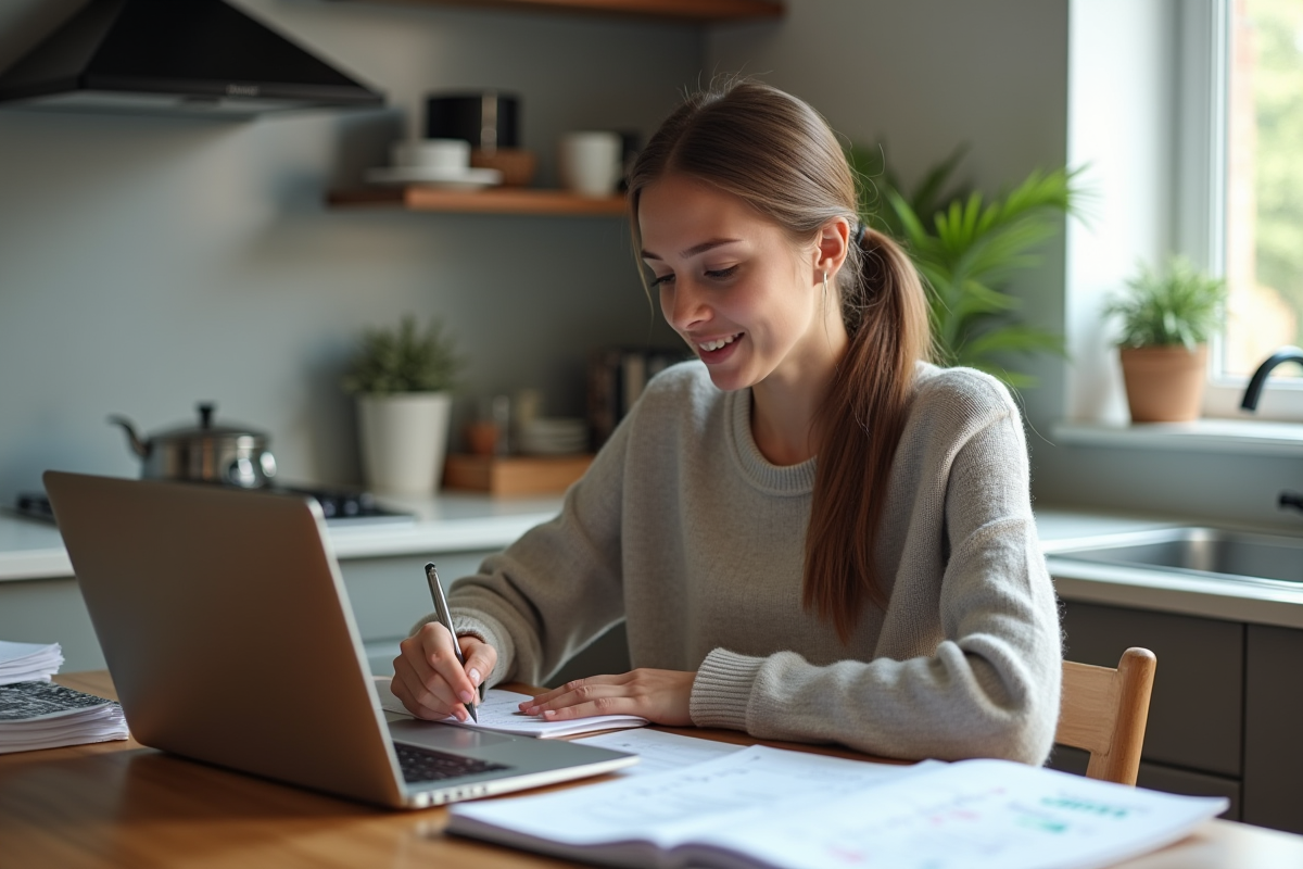 Jeune femme analysant un tableau d