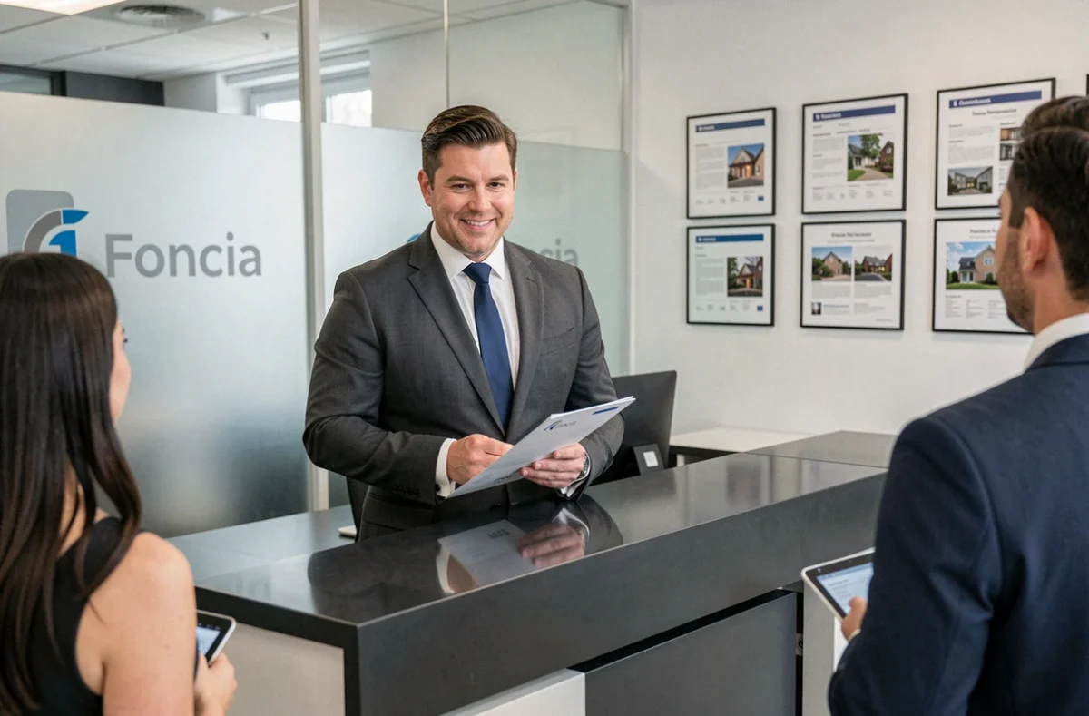 Conseiller de l'agence Foncia Barbier accueillant des clients pour la gestion locative à Orléans