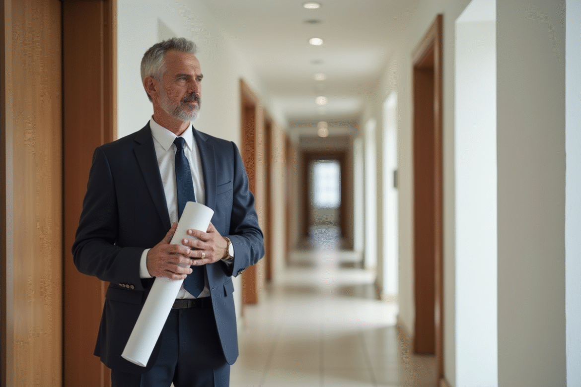 Homme d affaires dans un couloir d appartement moderne