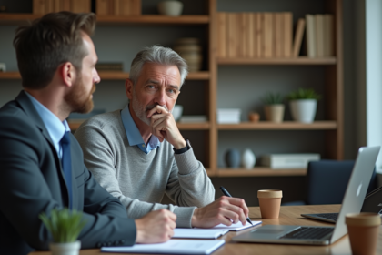 Homme d'âge moyen en tenue casual en réunion de conseil