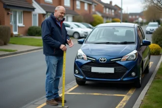 Homme mesurant une place de parking résidentielle