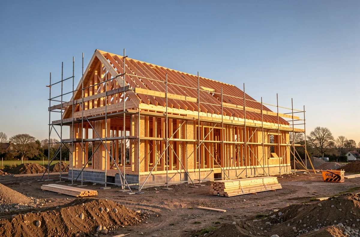 Maison en cours de construction sur un terrain déjà acquis