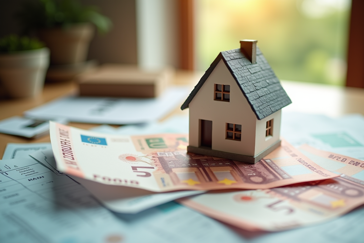 Modèle de maison sur euros et documents de pret immobilier