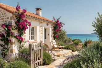 Petite maison en pierre avec jardin fleuri à louer en bord de mer dans les Pyrénées-Orientales 66