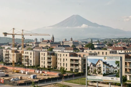 Vue panoramique de Clermont-Ferrand avec le Puy-de-Dôme en arrière-plan et des programmes immobiliers neufs en construction
