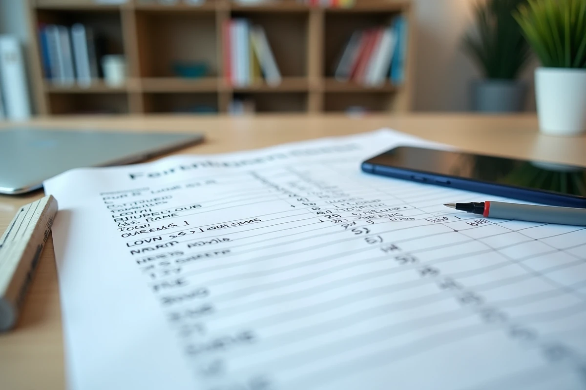 Rapport d'estimation de loyer imprimé avec annotations manuscrites et tableau comparatif des prix au m² dans un bureau immobilier à Lyon