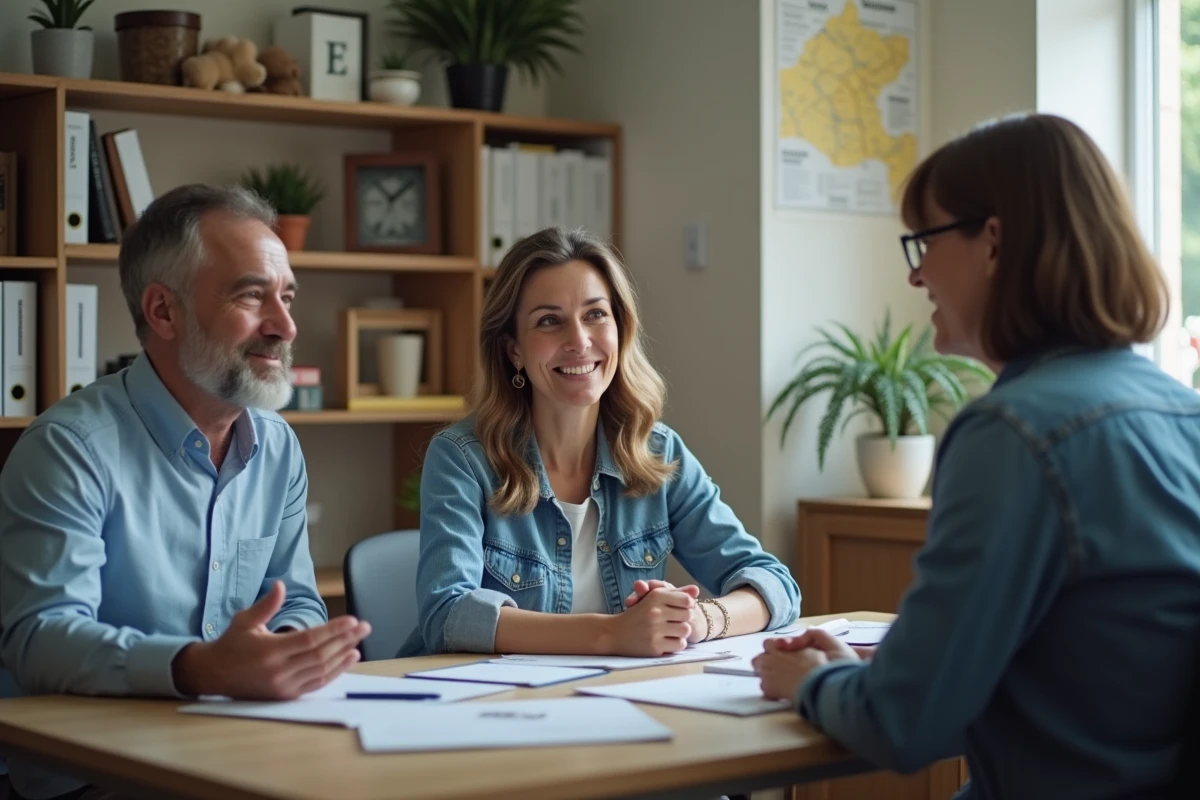 Homme et femme discutent avec un conseiller en logement