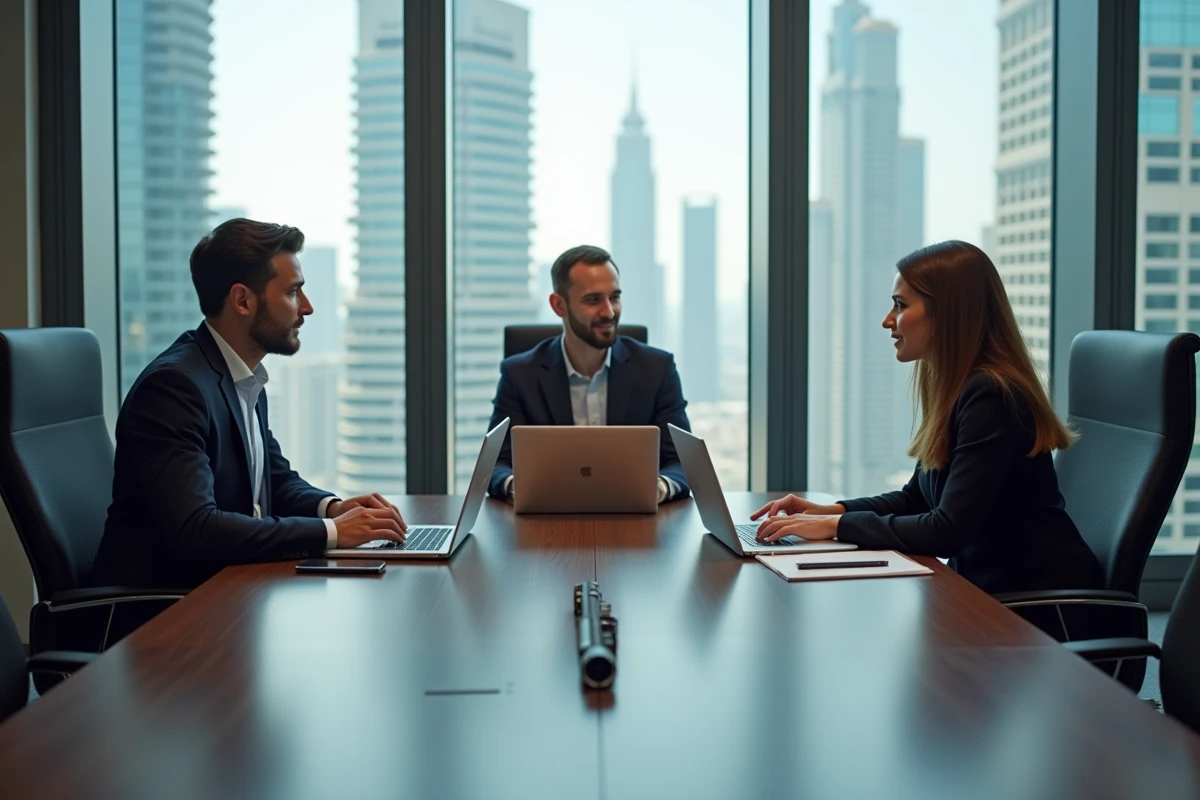 Groupe de professionnels en réunion dans un bureau à Dubai