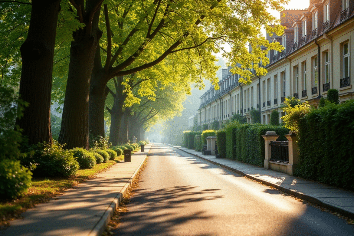 Rue arborée à Clamart en matinée ensoleillée
