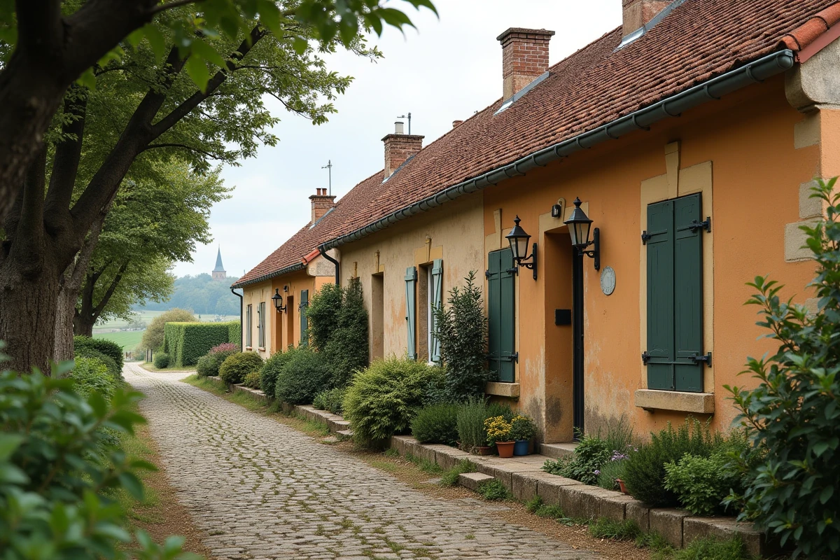 Rangée de maisons de campagne en location entre particuliers dans un village rural français à prix modéré